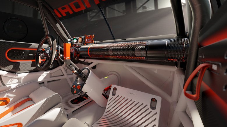The Insteroid's stripped down white and orange interior Hyundai