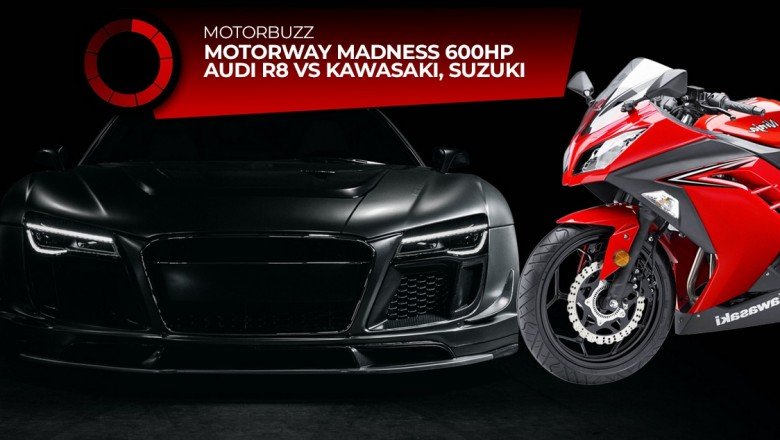 Truly insane 600HP Audi R8 VS Kawasaki, Suzuki on the Motorway!