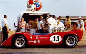 Lothar Motschenbacher's beautiful McLaren M6B resting in the Riverside pit lane in 1968.