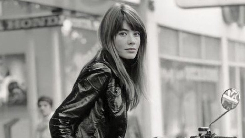 Françoise Hardy, French Actress and Singer, Riding a Honda CB750 4 Cyl Motorcycle in 1969.