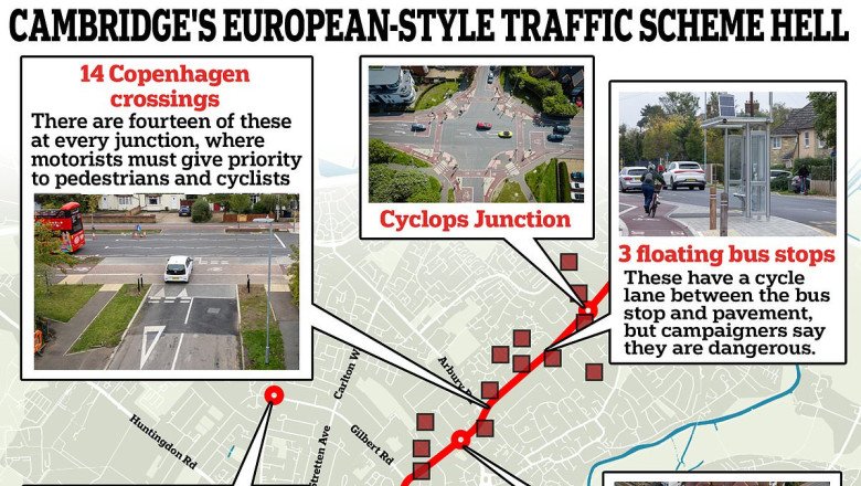 The city at mercy of European-style traffic scheme hell: Cambridge has 14 Copenhagen crossings, two Cyclops junctions AND a roundabout with 31 traffic lights...it's no wonder drivers are at the end of their tether