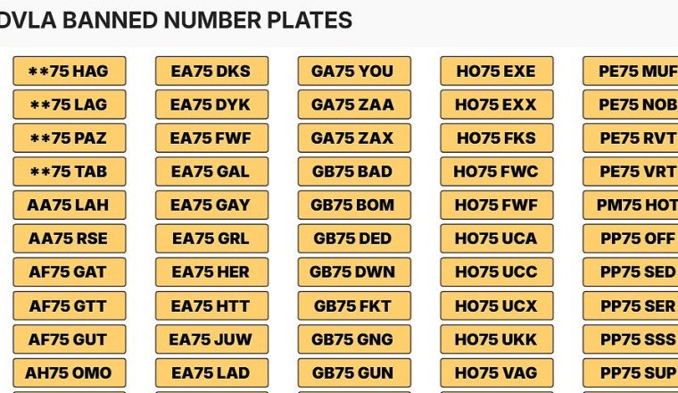 Banned 75 number plates: Full list of 464 registrations DVLA rejected because they're too rude