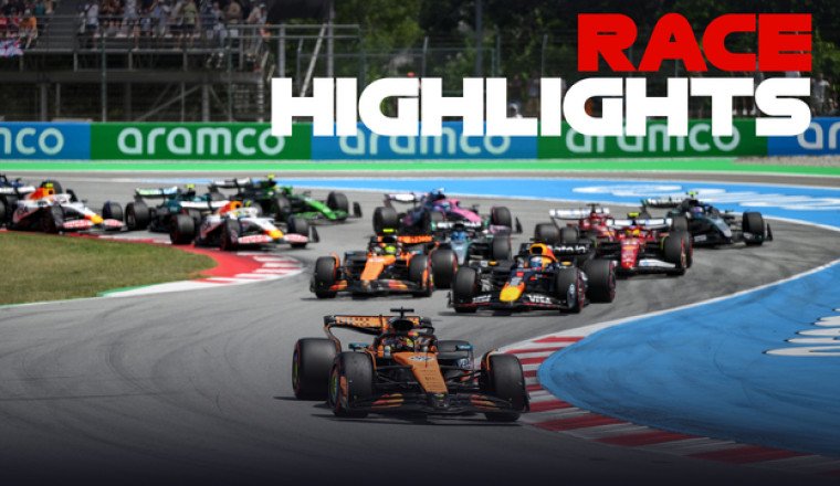 Watch the action from a dramatic Spanish GP as Piastri wins