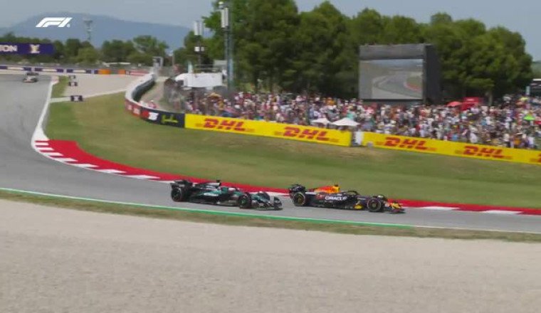 Watch Verstappen's late collision with Russell in Spain