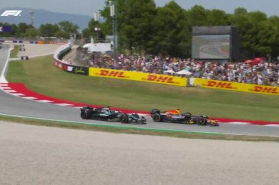 Watch Verstappen's late collision with Russell in Spain