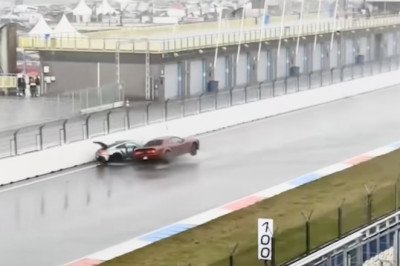 Dodge Challenger Destroys Porsche 911 GT3 RS in Rainy Track Day Crash