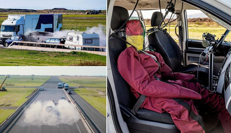 A £2million motorway pileup in Scotland - but no humans were harmed in the dummy crash for TV