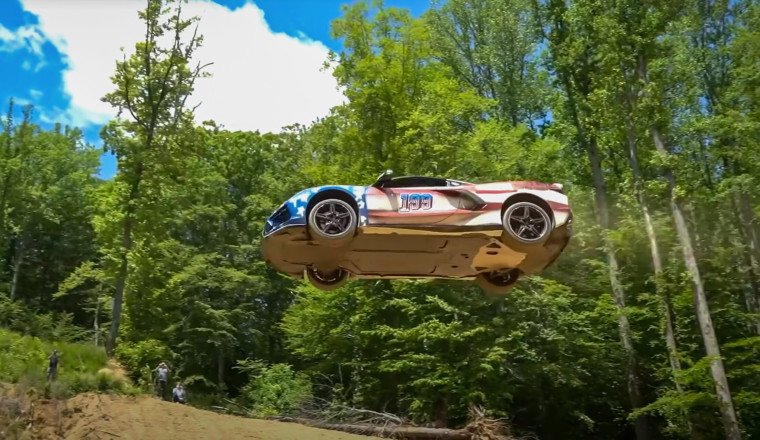 Watch a Stars and Stripes Corvette Fly 110 Feet Through the Air