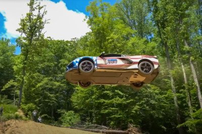 Watch a Stars and Stripes Corvette Fly 110 Feet Through the Air