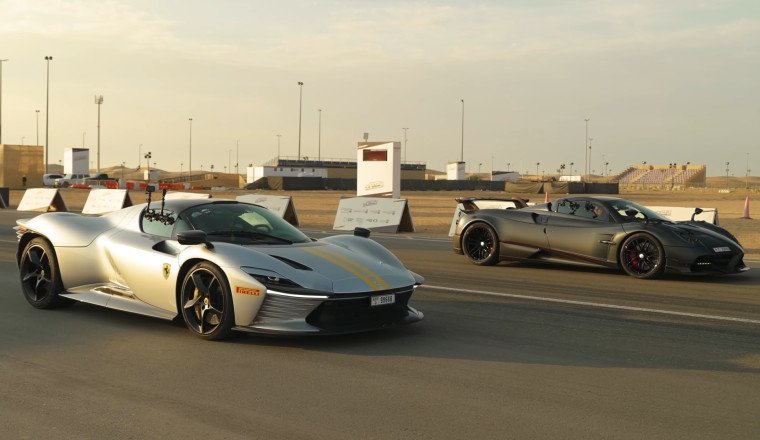 DRAG RACE: Ferrari Daytona SP3 vs Pagani Huayra Roadster BC