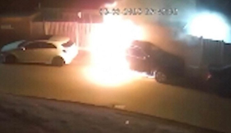 Moment £50,000 electric Mercedes EQA explodes after suspected battery fault - destroying two other cars parked nearby
