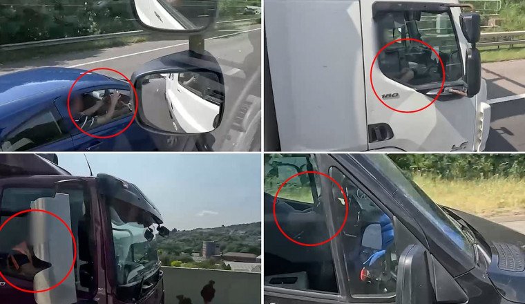 Caught in the act! Undercover police lorry snaps over 100 reckless motorists in one day using their phones, rolling cigarettes and not wearing seatbelts while driving